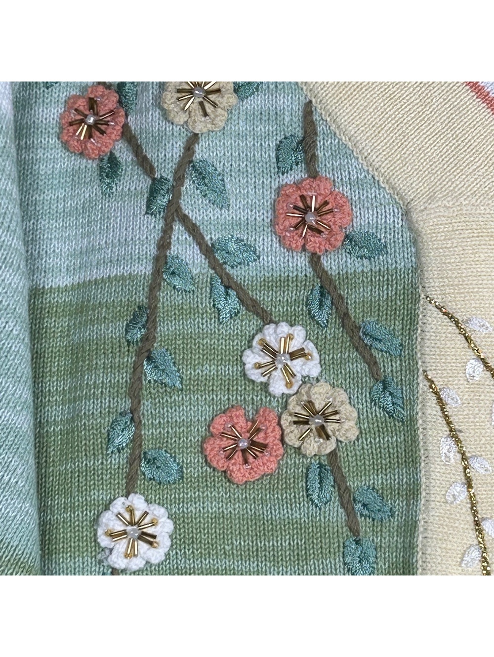 Vintage Storybook Knits Green Floral Embroidered Cardigan Sweater 1X Cottagecore - Picture 3 of 7